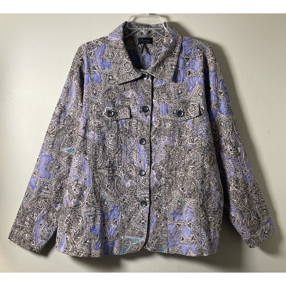 Analogy Woman Purple Paisley Patchwork Embroidered Jean Style Jacket Size XL